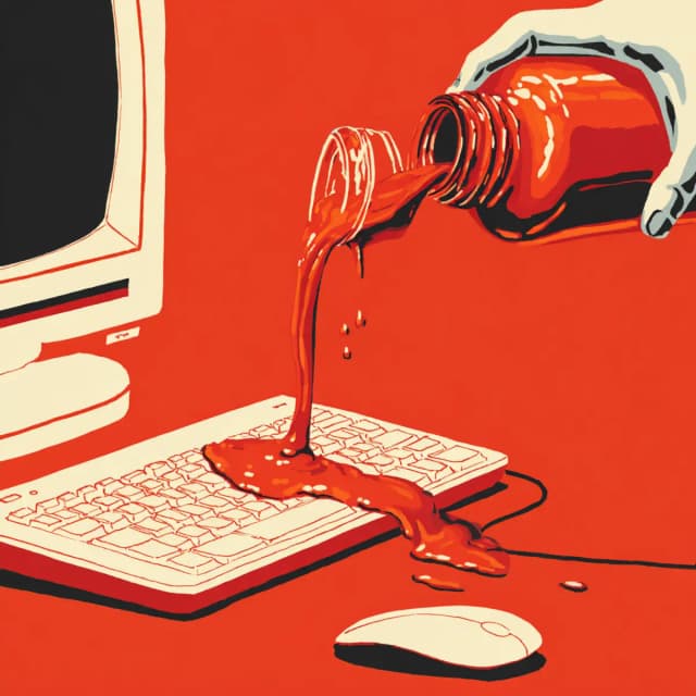 Ketchup pouring on keyboard